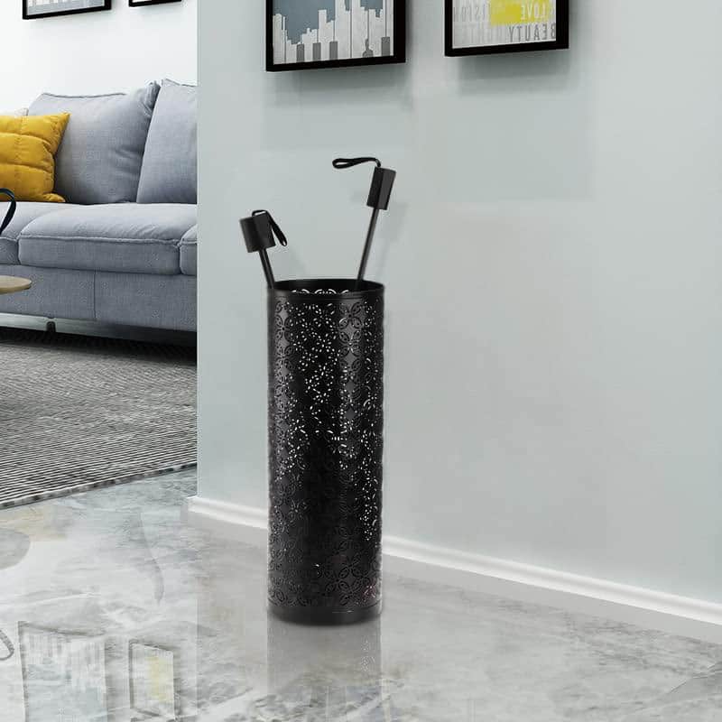 Black Metal Round Umbrella Stand Rack for Entryway, Home, Office